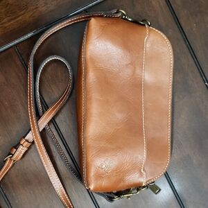 Patricia Nash Brown Leather Belt Bag with Gold Hardware
